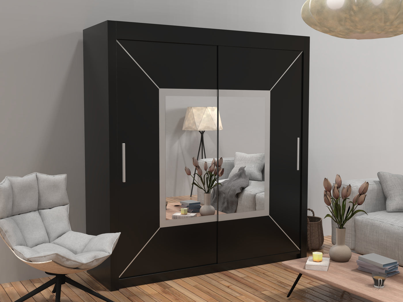 Sliding Wardrobe with Mirror - Modern 2 Door Wardrobe - Furniture Home UK