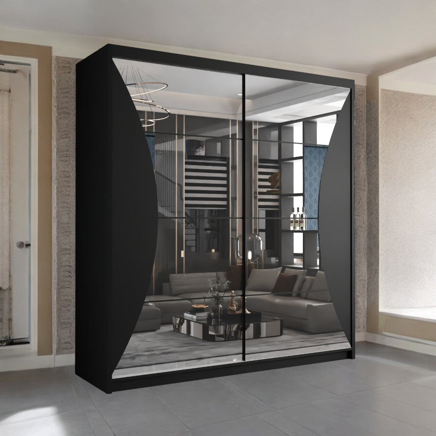 California Sliding Wardrobe with Curved Mirror, LED & Free UK Delivery
