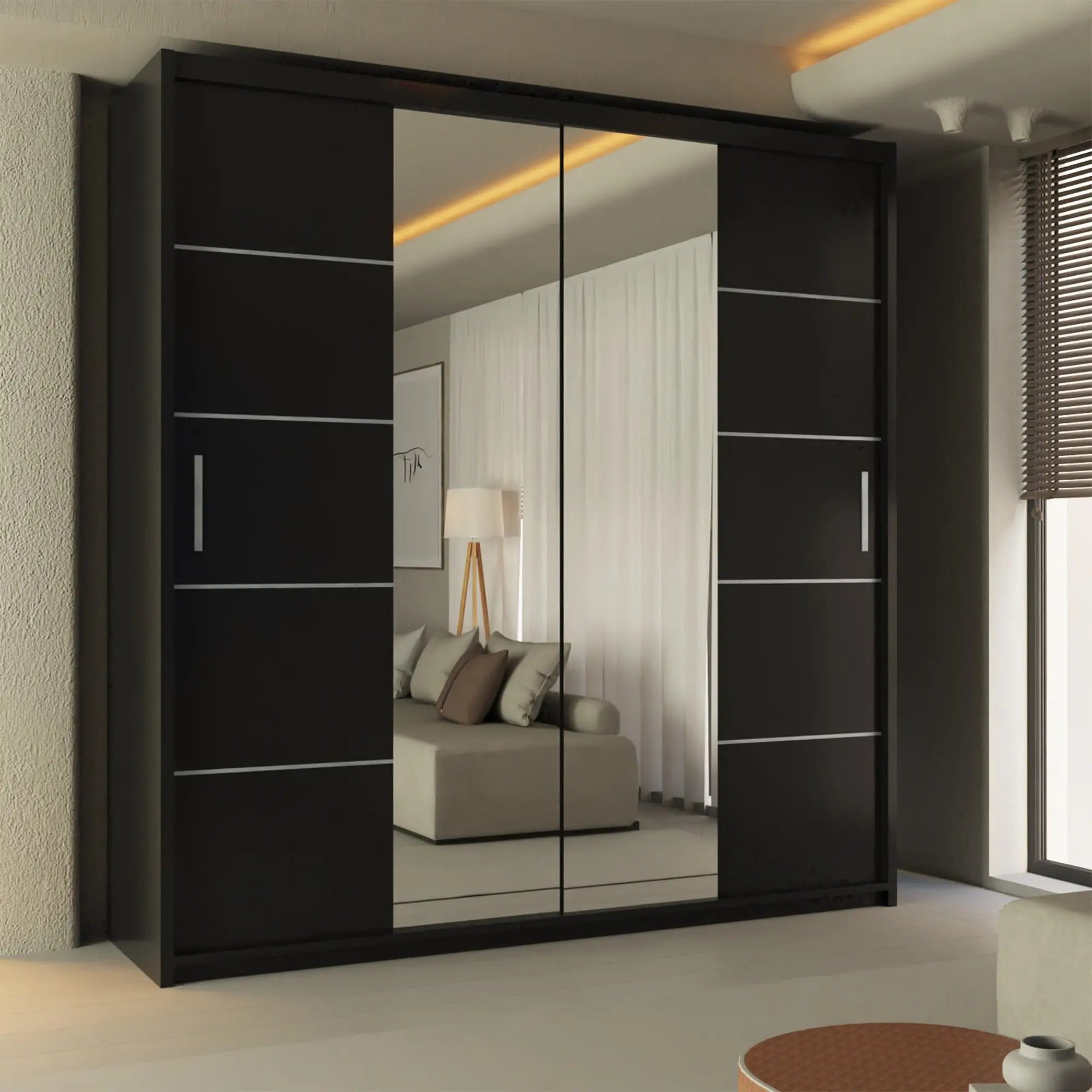 LISBON Mirrored Sliding Door Wardrobe – Modern Finish UK Storage