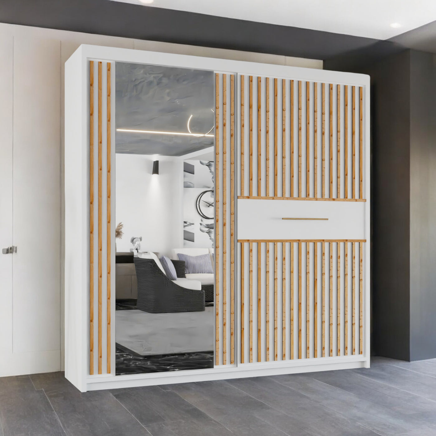 Chicago Space-Saving Grey Mirrored Sliding Wardrobe | 150cm & 203cm UK