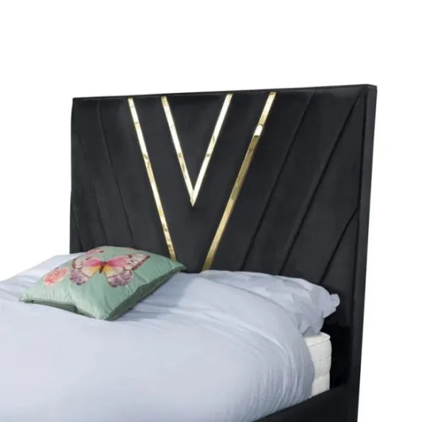 The Vianca Glam Plush Velvet Bed with Gold Trim & Chrome Feet