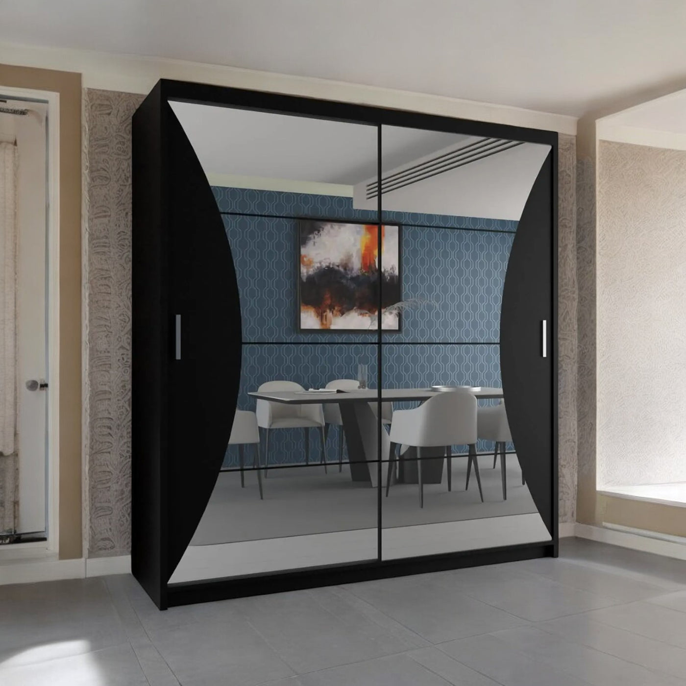 California Sliding Wardrobe with Curved Mirror, LED & Free UK Delivery