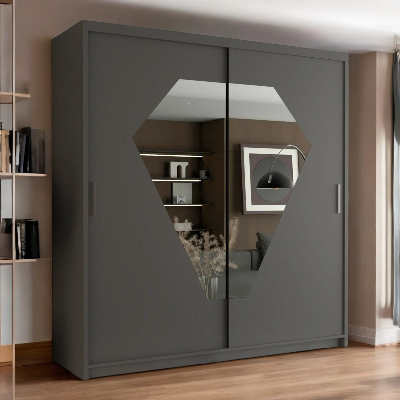 Diamond Sliding Wardrobe with Mirror - Luxury Storage Solution UK