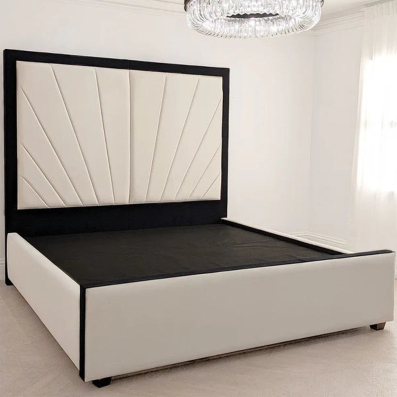 Side angle of the Modern King Size Sunburst Bed in a luxury bedroom setting.