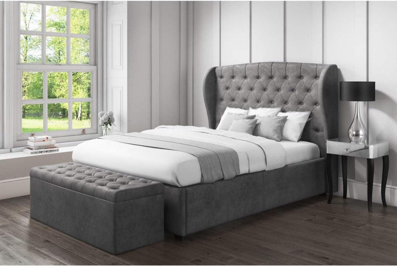The Boutique Plush Velvet Wingback Tufted Ottoman Bed