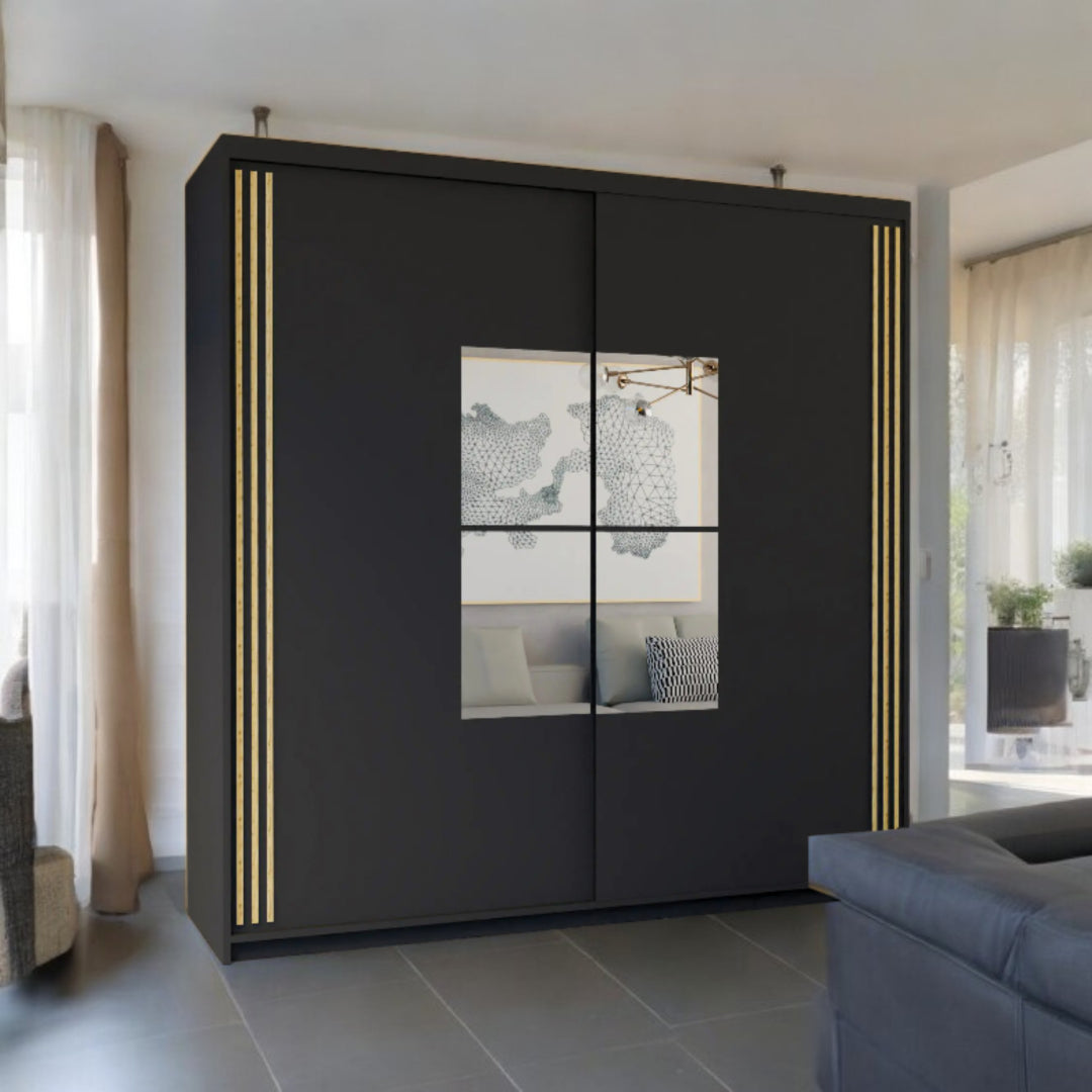 2-Door Sliding Door Wardrobe with Mirror – 150cm / 203cm