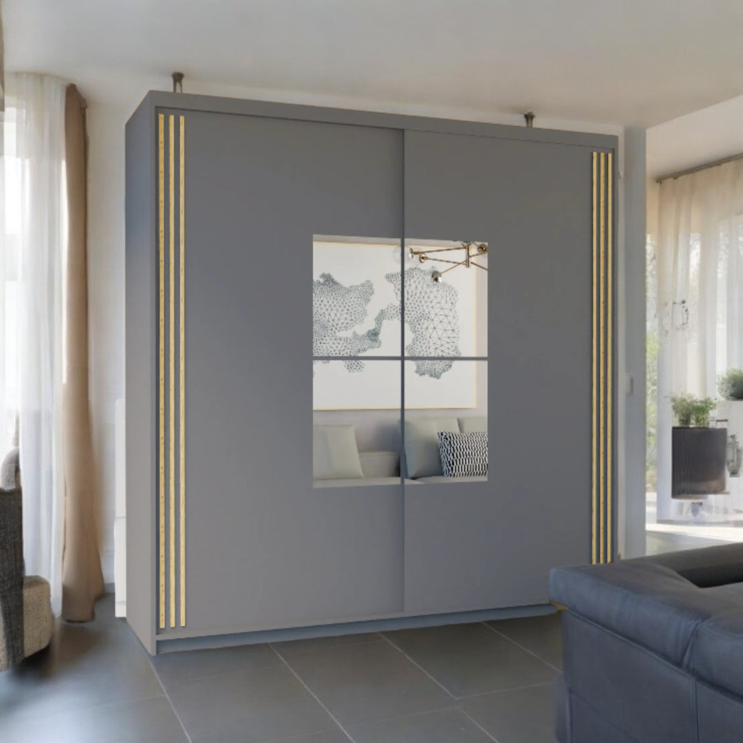2-Door Sliding Door Wardrobe with Mirror – 150cm / 203cm
