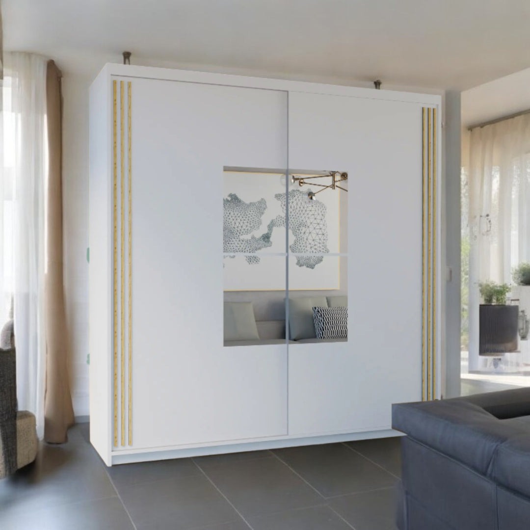 2-Door Sliding Door Wardrobe with Mirror – 150cm / 203cm