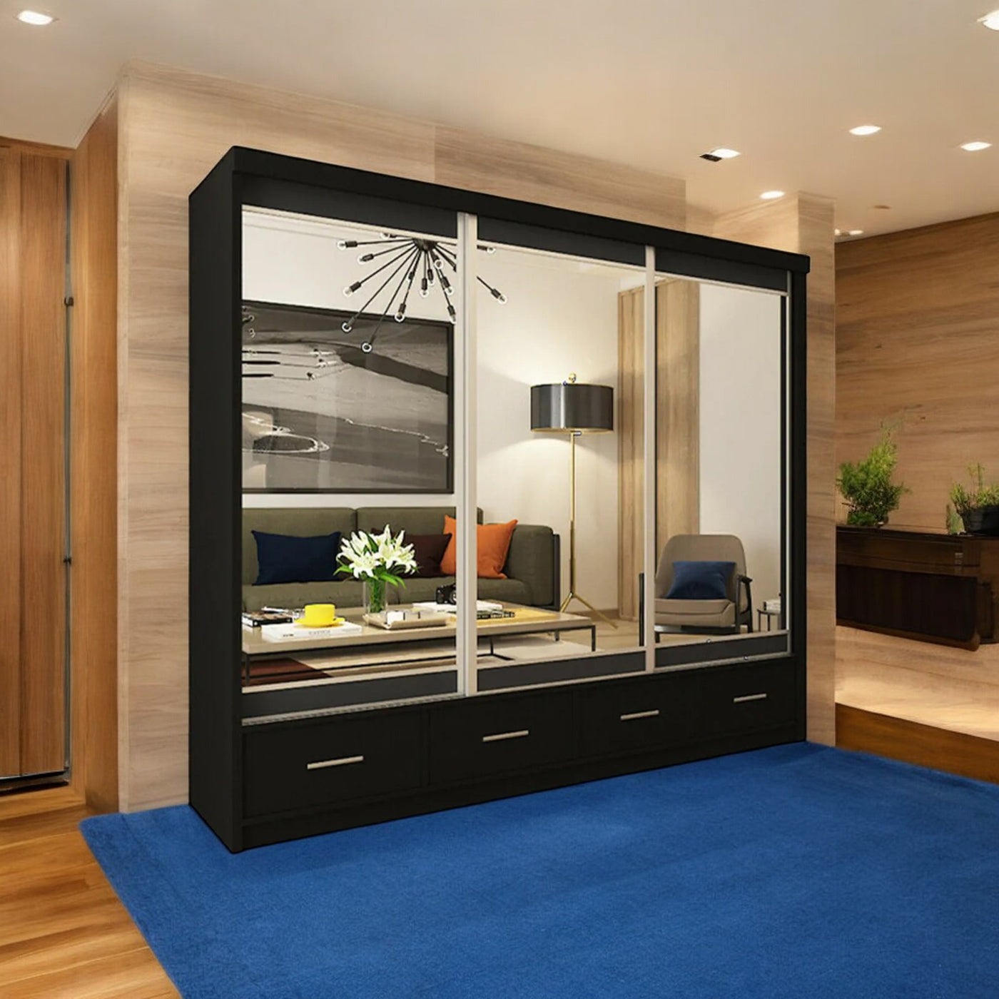 Mirrored Sliding Wardrobe UK (150cm-250cm) - White, Grey, Black