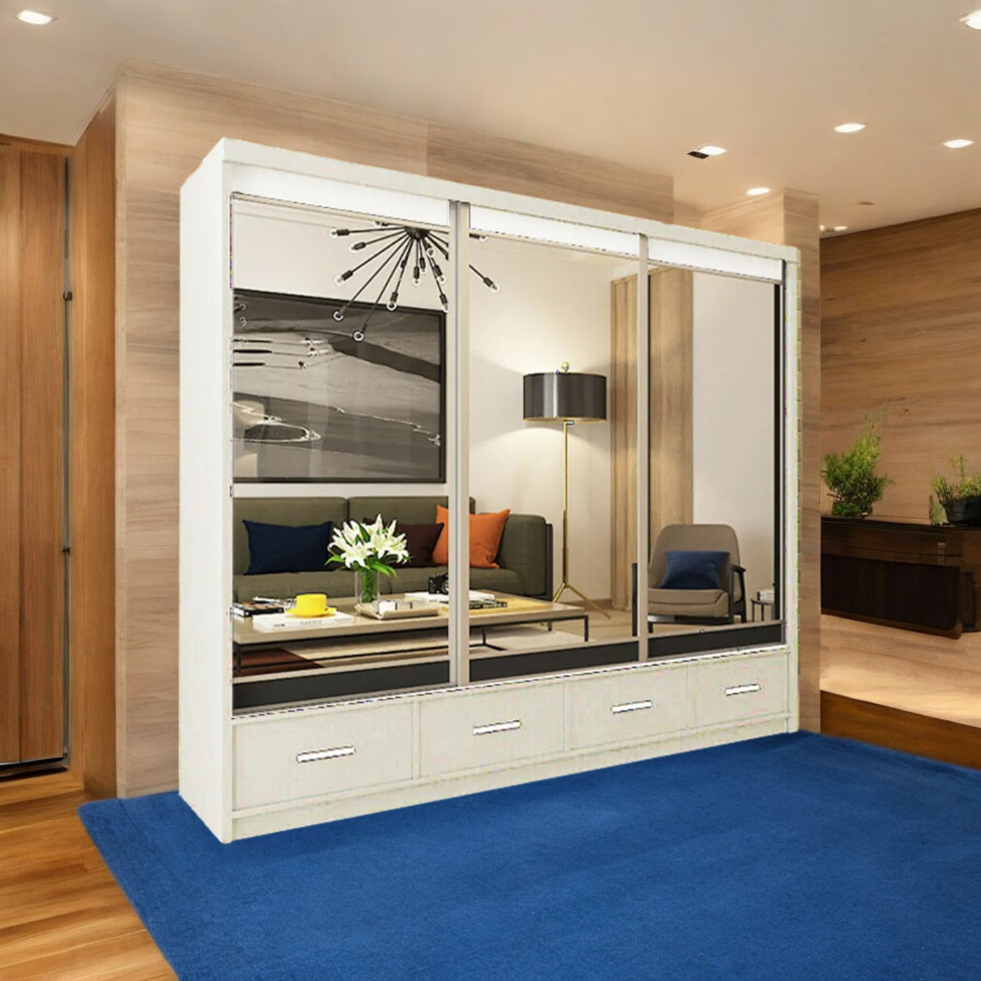 Mirrored Sliding Wardrobe UK (150cm-250cm) - White, Grey, Black