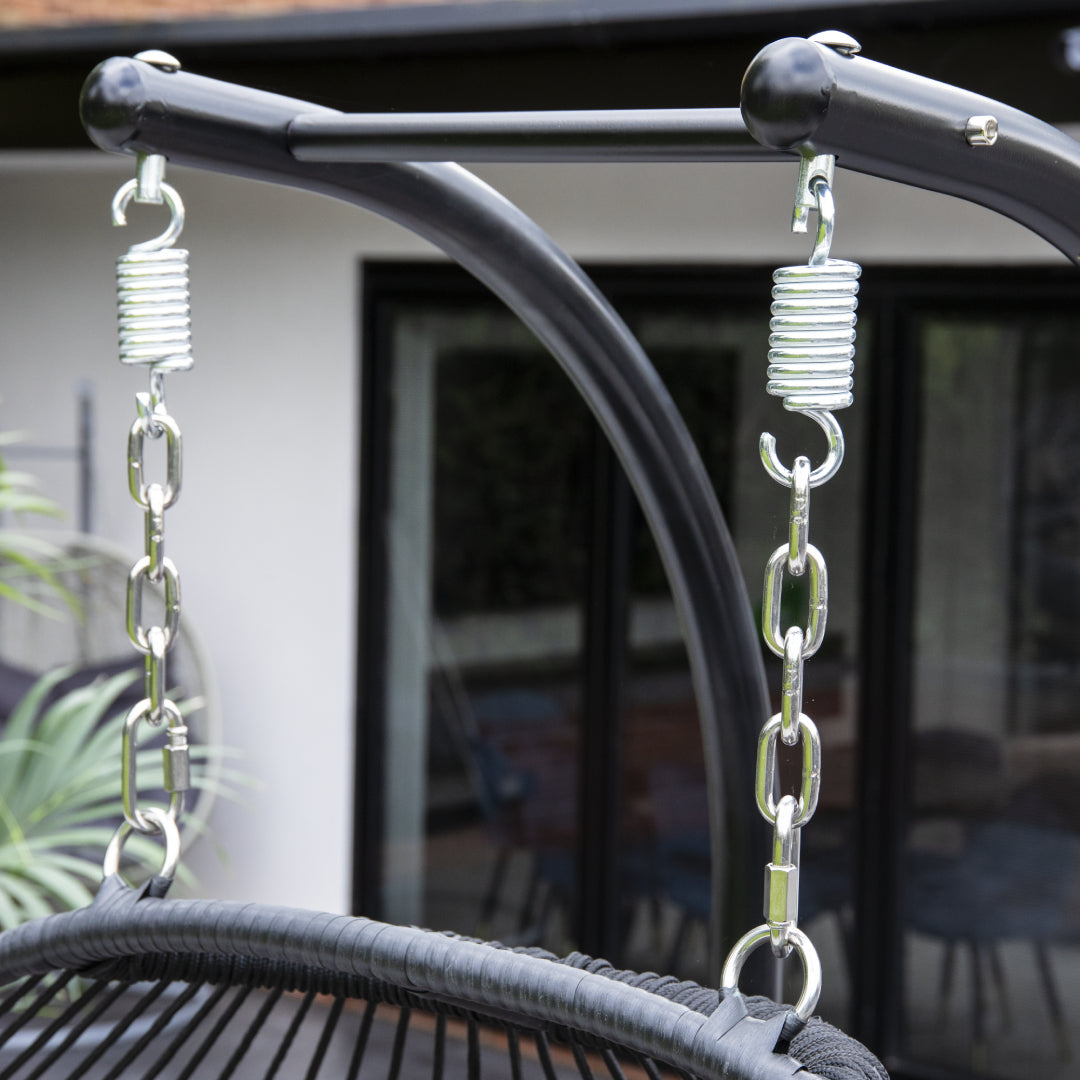 Black Double Folding Rattan Hanging Egg Chair - 2-Seater Garden Swing Seat