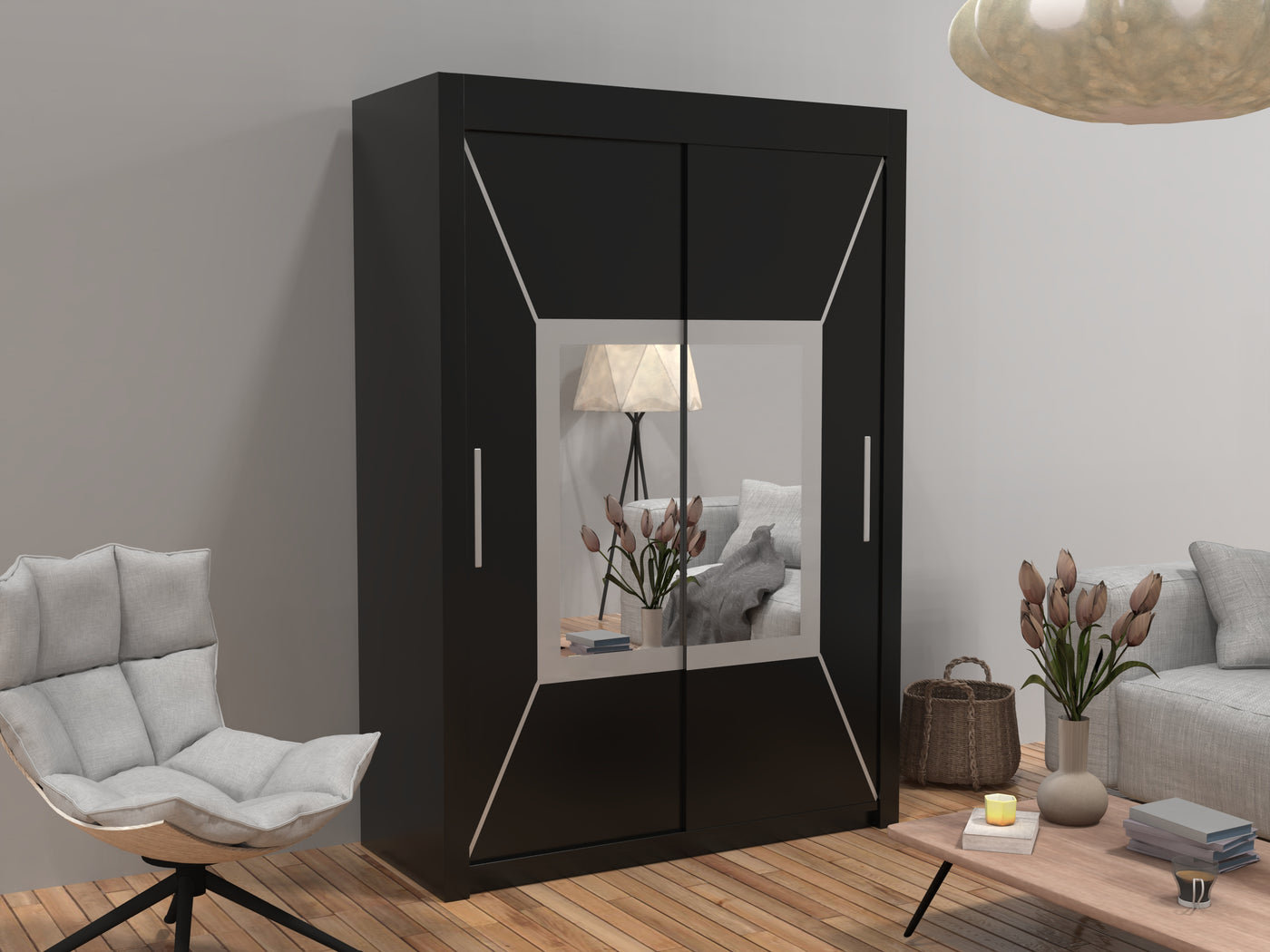 Sliding Wardrobe with Mirror - Modern 2 Door Wardrobe - Furniture Home UK