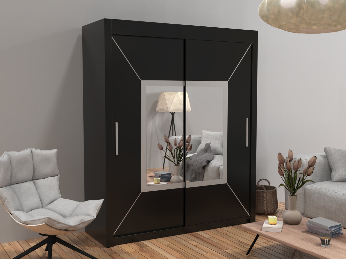 Sliding Wardrobe with Mirror - Modern 2 Door Wardrobe - Furniture Home UK