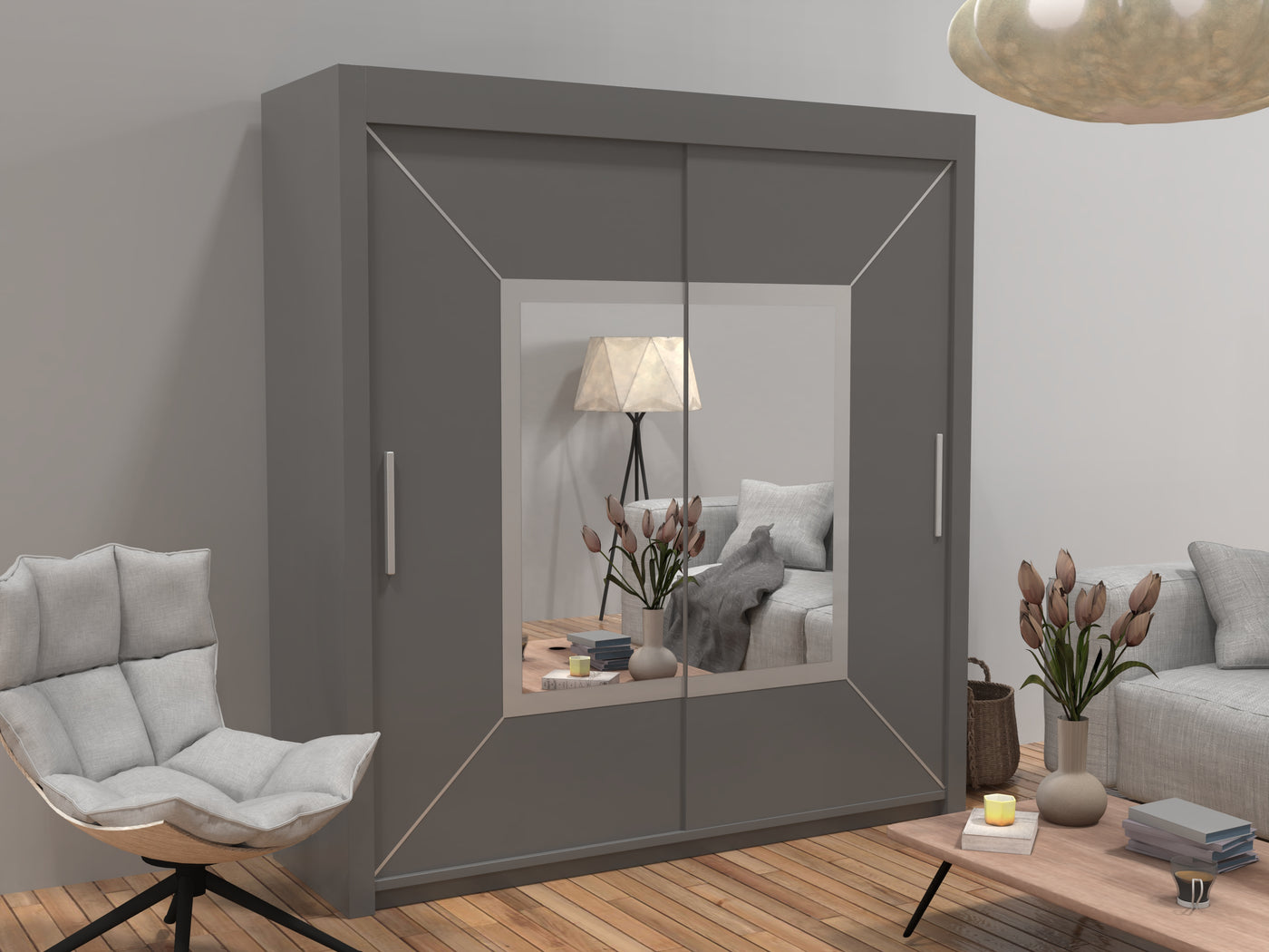 Sliding Wardrobe with Mirror - Modern 2 Door Wardrobe - Furniture Home UK