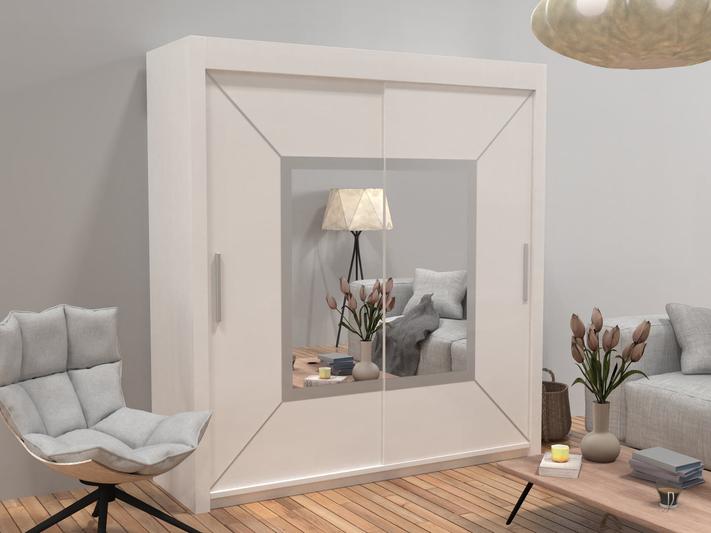 Sliding Wardrobe with Mirror - Modern 2 Door Wardrobe - Furniture Home UK