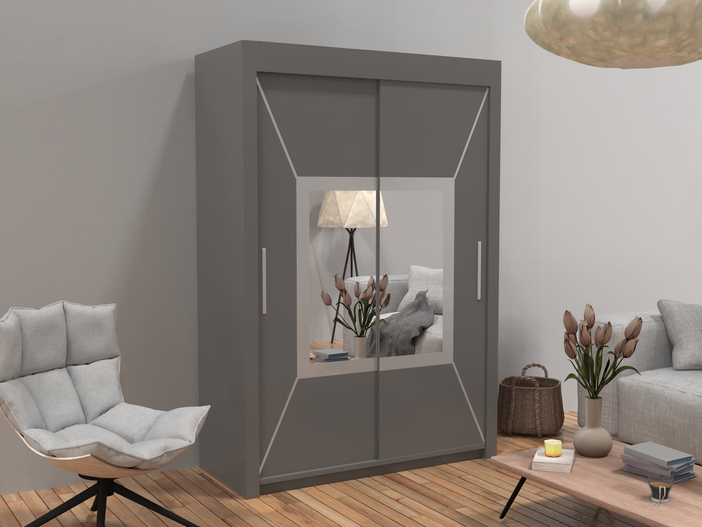 Sliding Wardrobe with Mirror - Modern 2 Door Wardrobe - Furniture Home UK