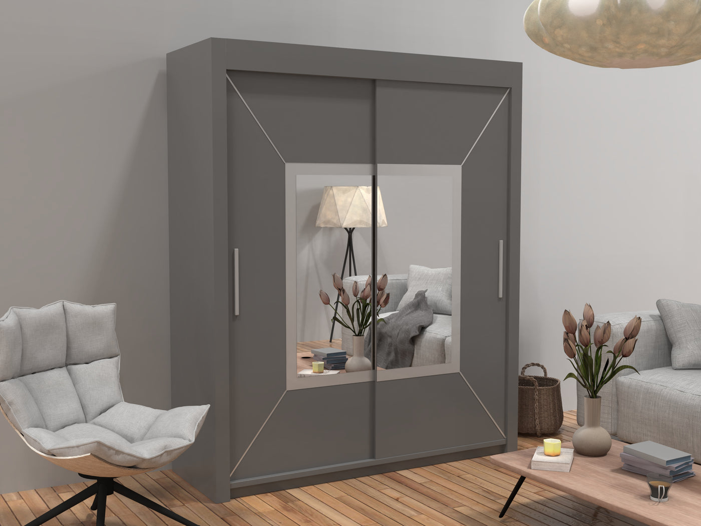 Sliding Wardrobe with Mirror - Modern 2 Door Wardrobe - Furniture Home UK