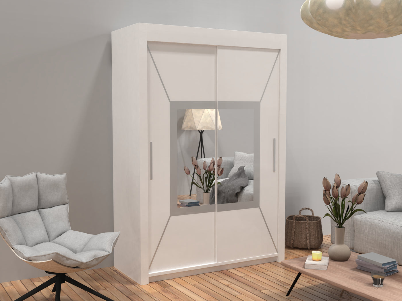 Sliding Wardrobe with Mirror - Modern 2 Door Wardrobe - Furniture Home UK
