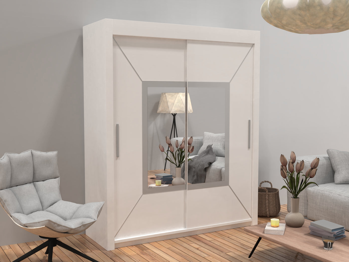 Sliding Wardrobe with Mirror - Modern 2 Door Wardrobe - Furniture Home UK