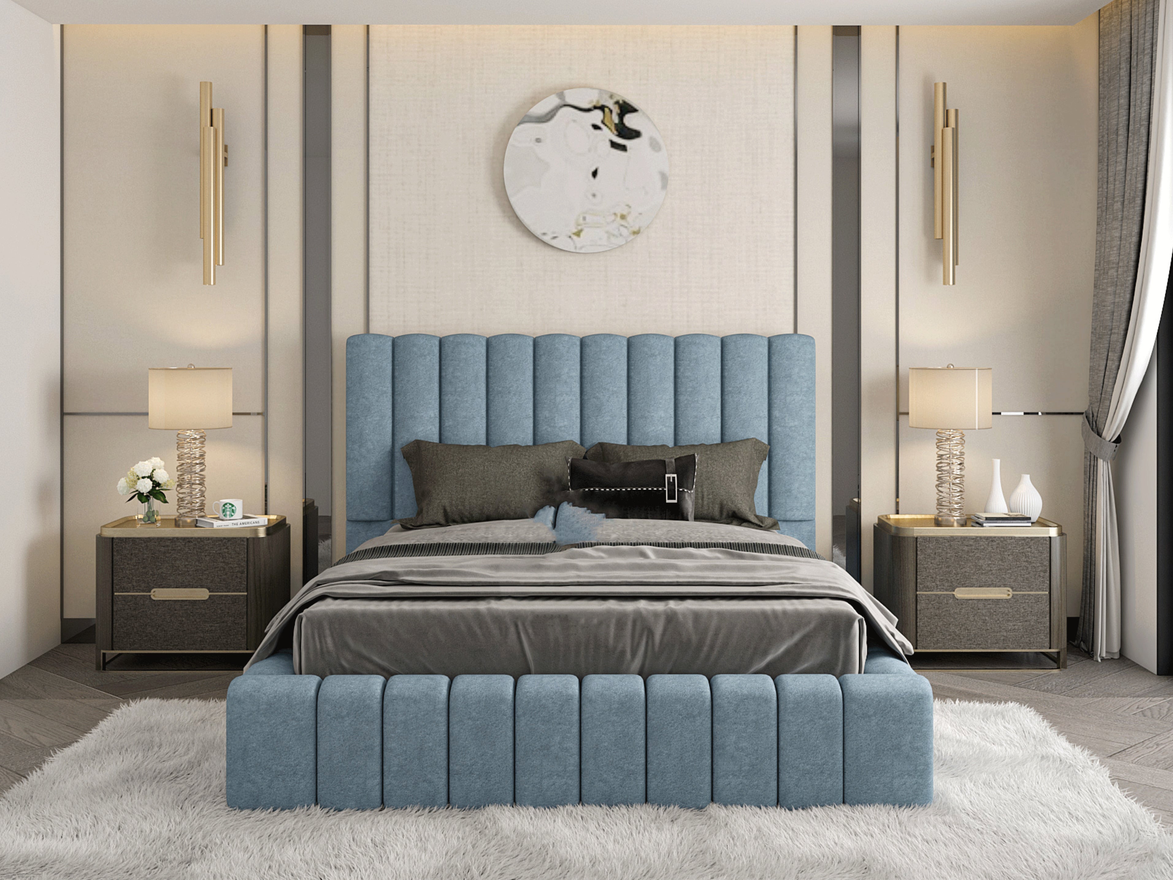 The Architectural Ambassador Plush Velvet Linear Panel Bed Frame