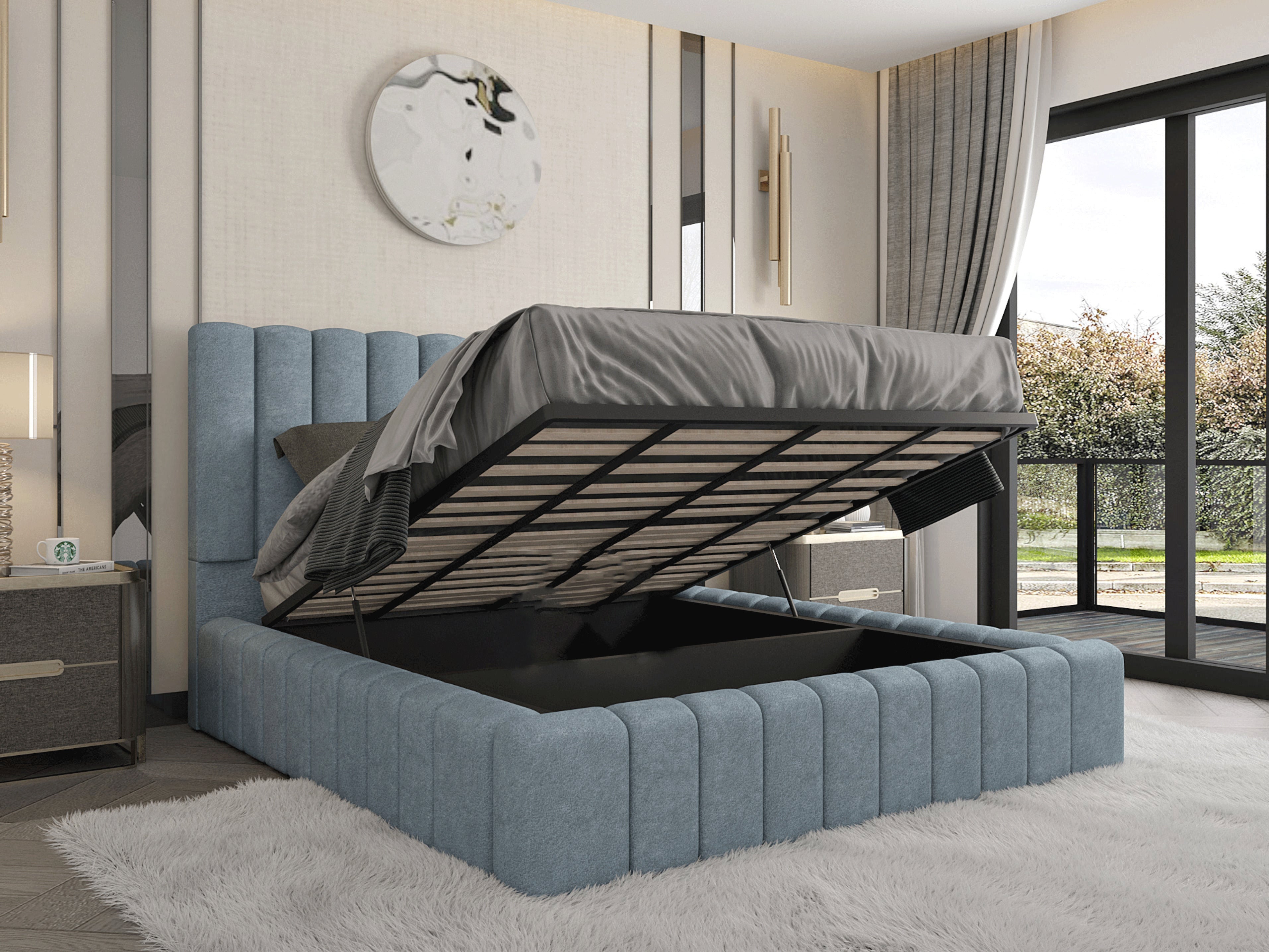 The Architectural Ambassador Plush Velvet Linear Panel Bed Frame