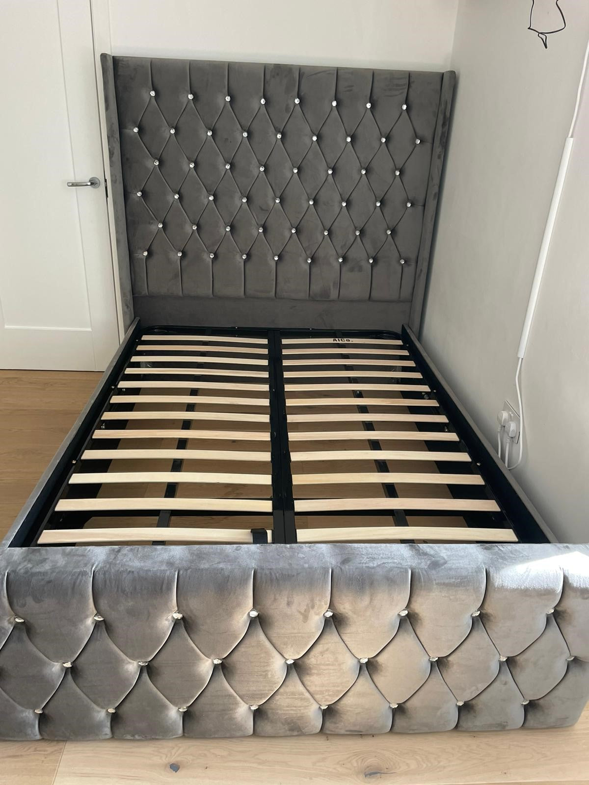 The Oxford Deluxe Plush Velvet Wingback Ottoman Storage Bed