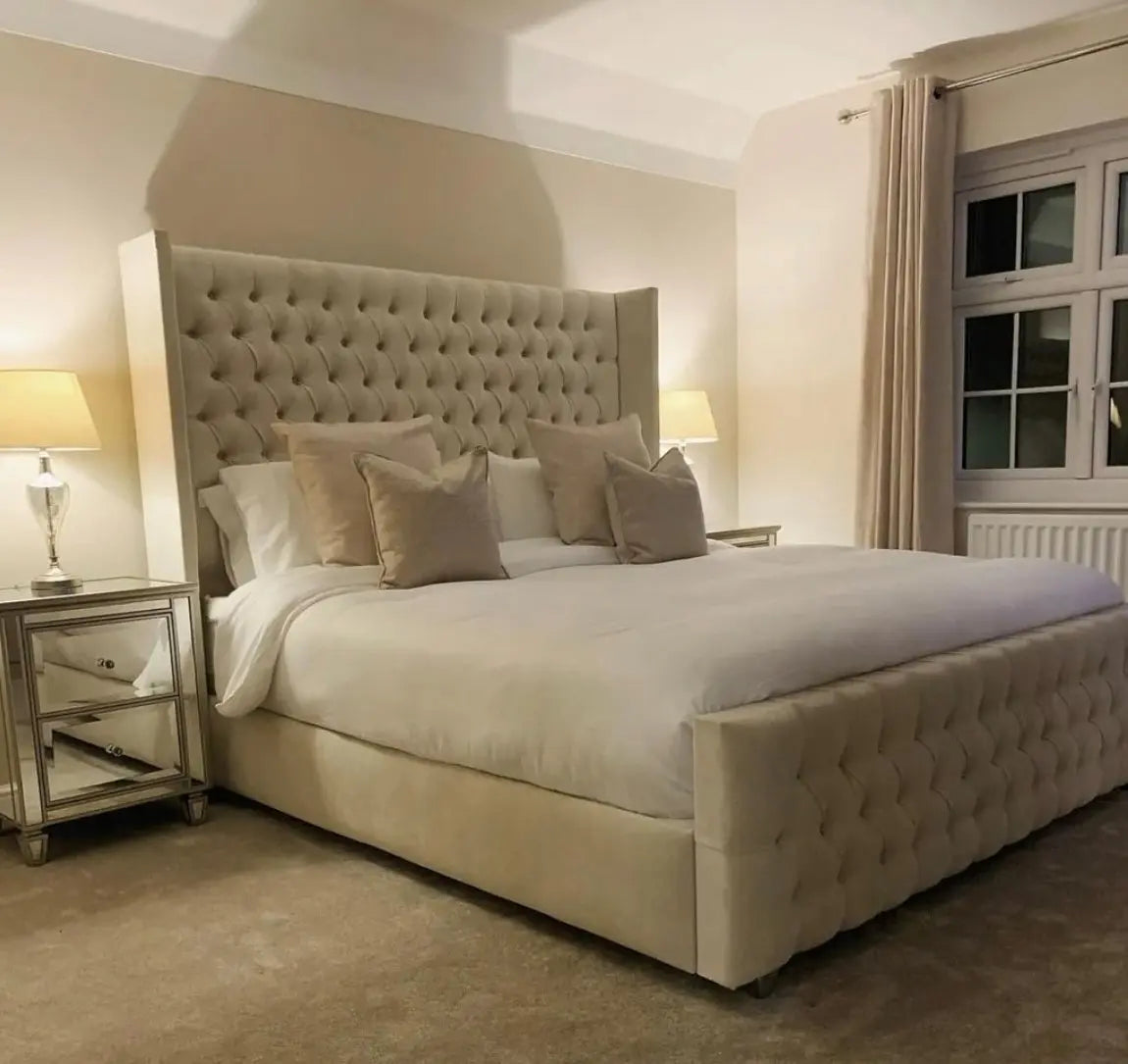 The Oxford Deluxe Plush Velvet Wingback Ottoman Storage Bed