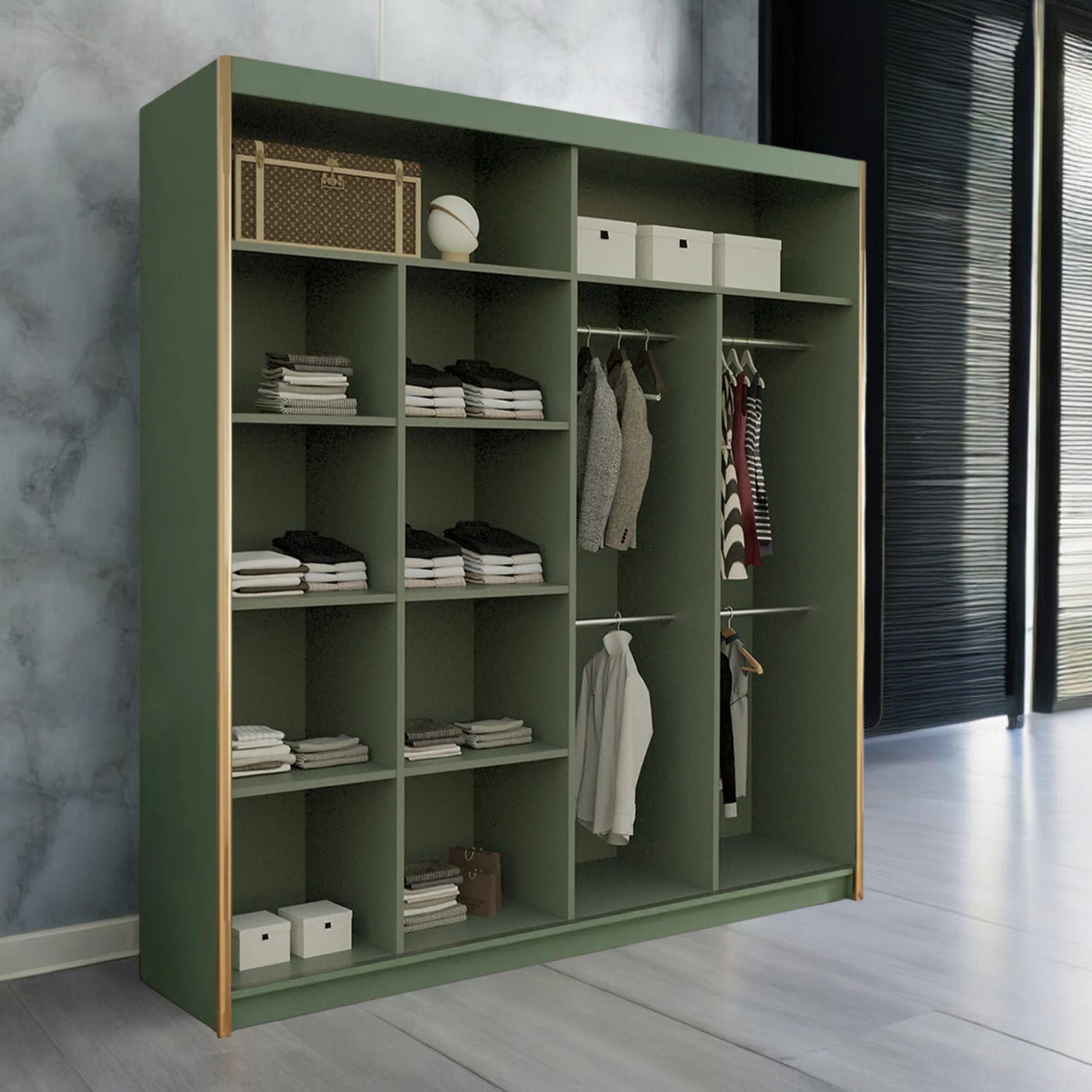Modern Green Sliding Door Wardrobe - 150cm | 203cm | 250cm
