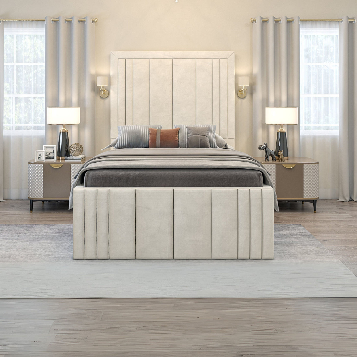 The Symmetry Plush Velvet Linear Panel Bed Frame