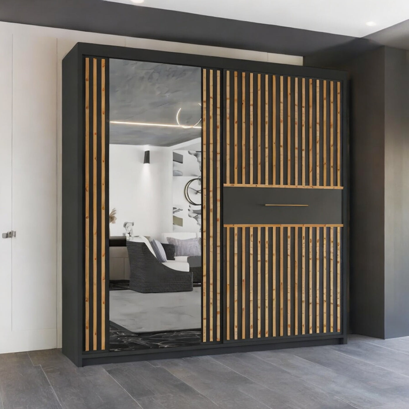 Chicago Space-Saving Grey Mirrored Sliding Wardrobe | 150cm & 203cm UK