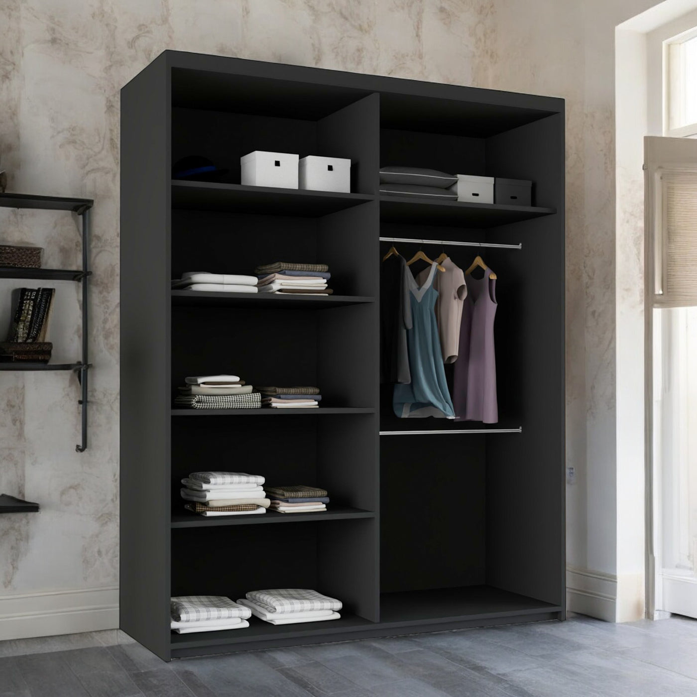 Chicago Space-Saving Grey Mirrored Sliding Wardrobe | 150cm & 203cm UK