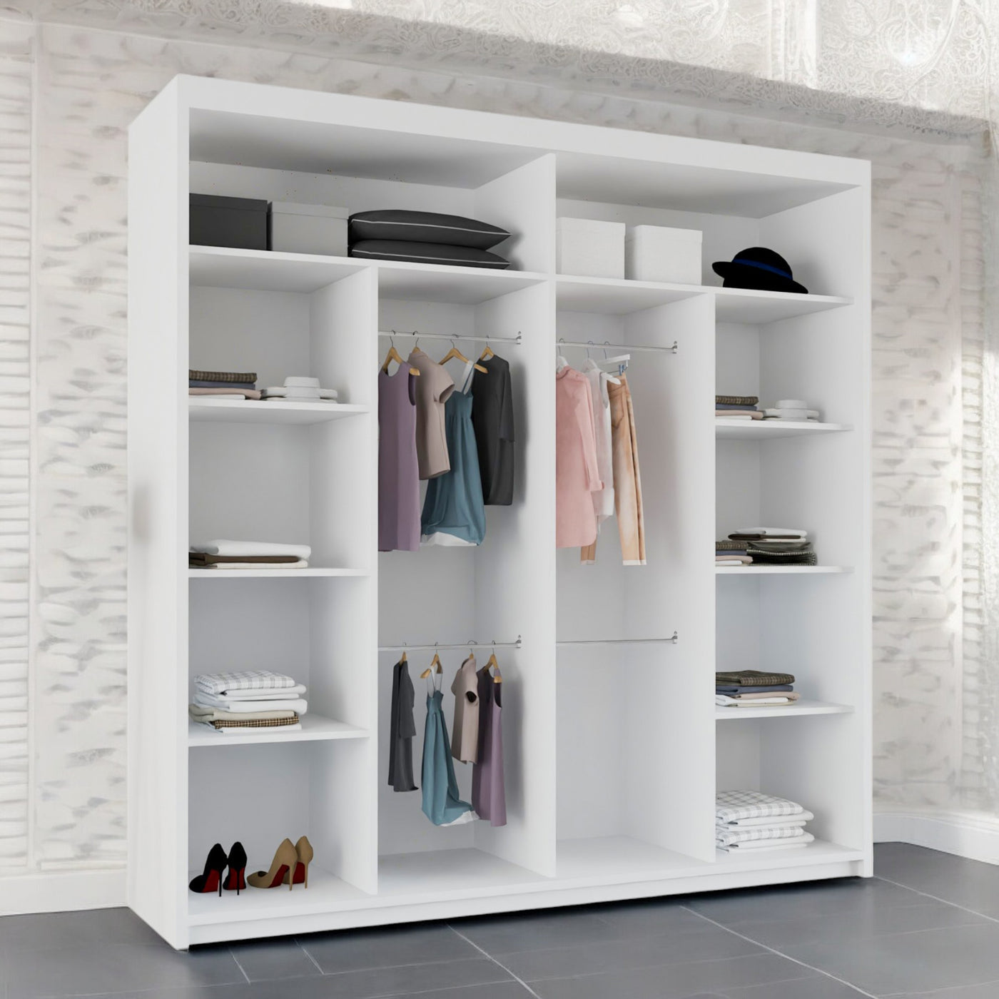 Chicago Space-Saving Grey Mirrored Sliding Wardrobe | 150cm & 203cm UK