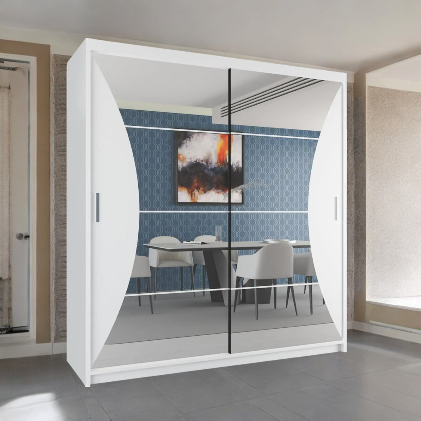 California Sliding Wardrobe with Curved Mirror, LED & Free UK Delivery