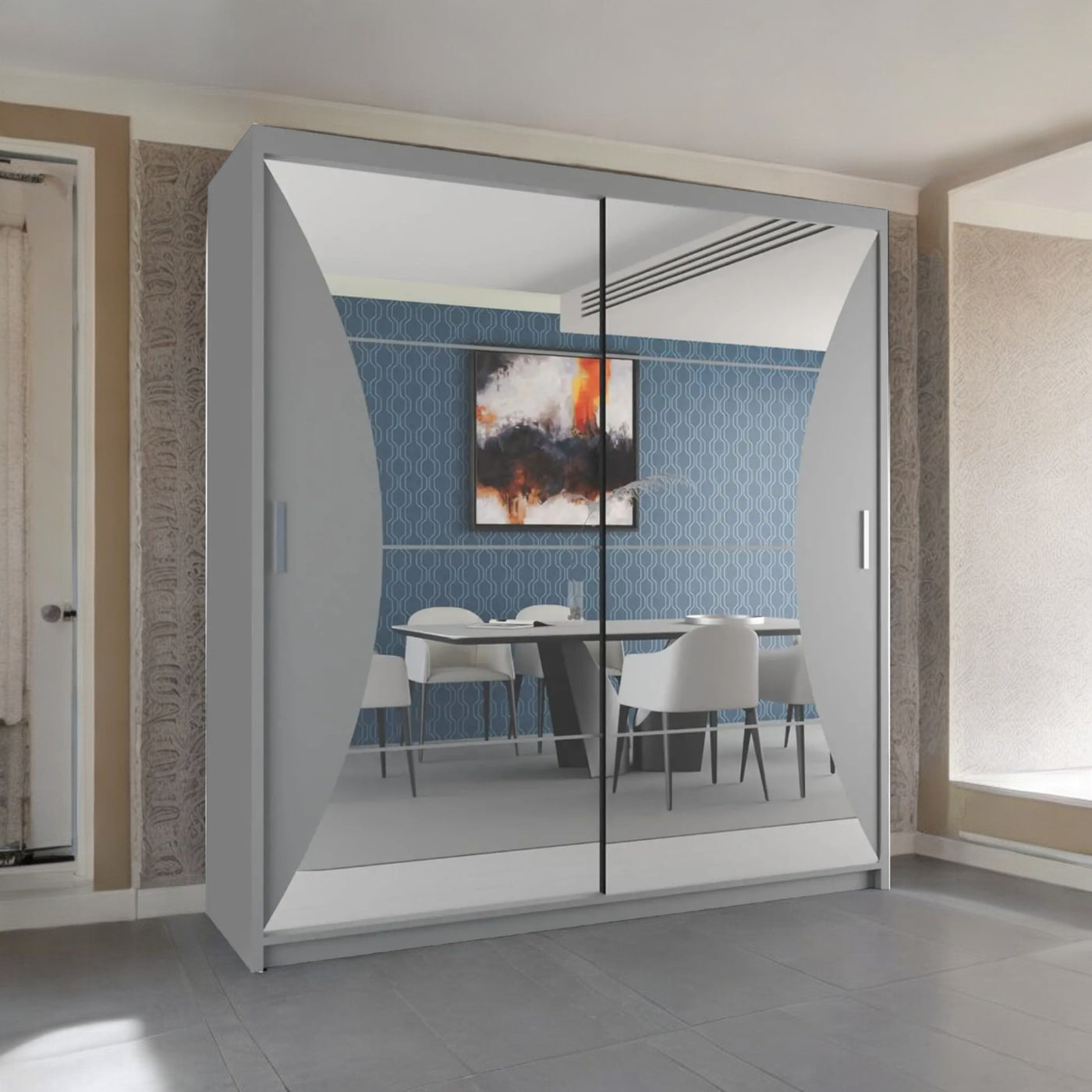 California Sliding Wardrobe with Curved Mirror, LED & Free UK Delivery