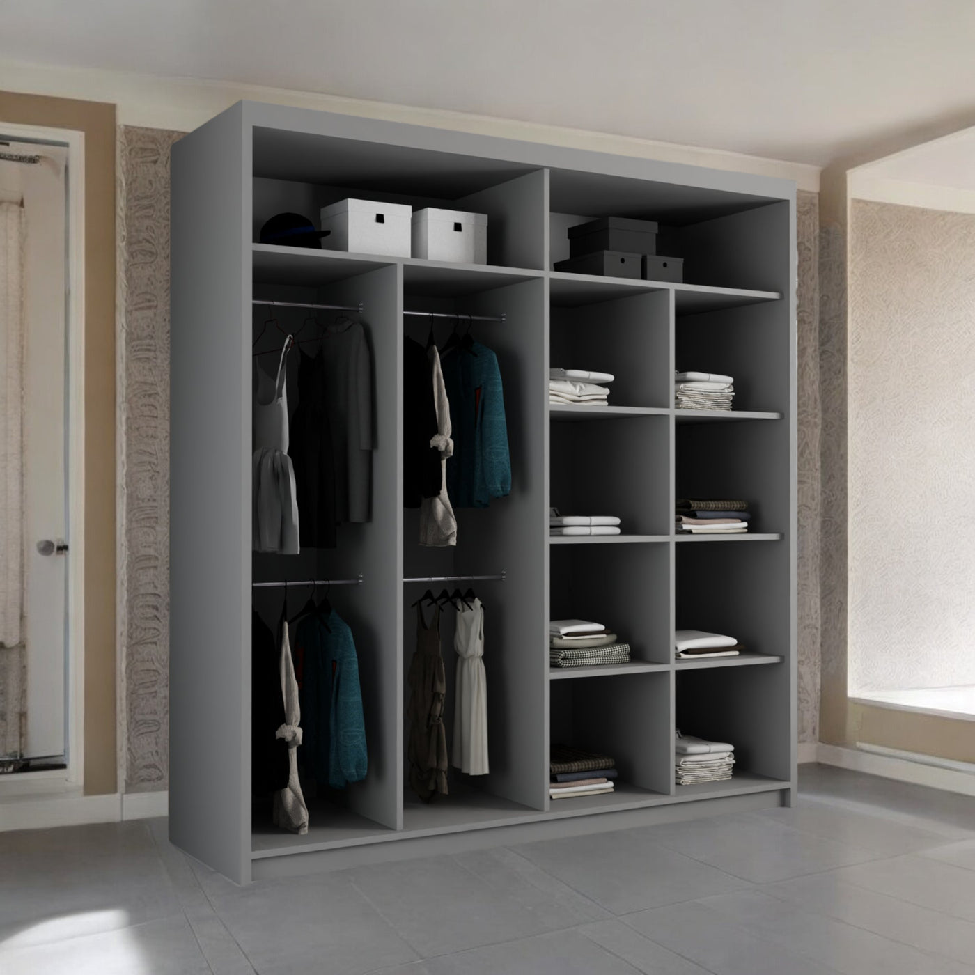 California Sliding Wardrobe with Curved Mirror, LED & Free UK Delivery