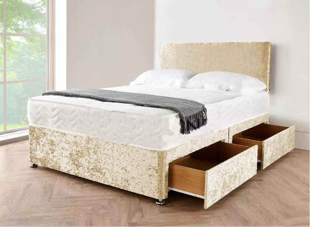 Crushed Velvet Divan Bed with Storage & Mattress - Furniture Home