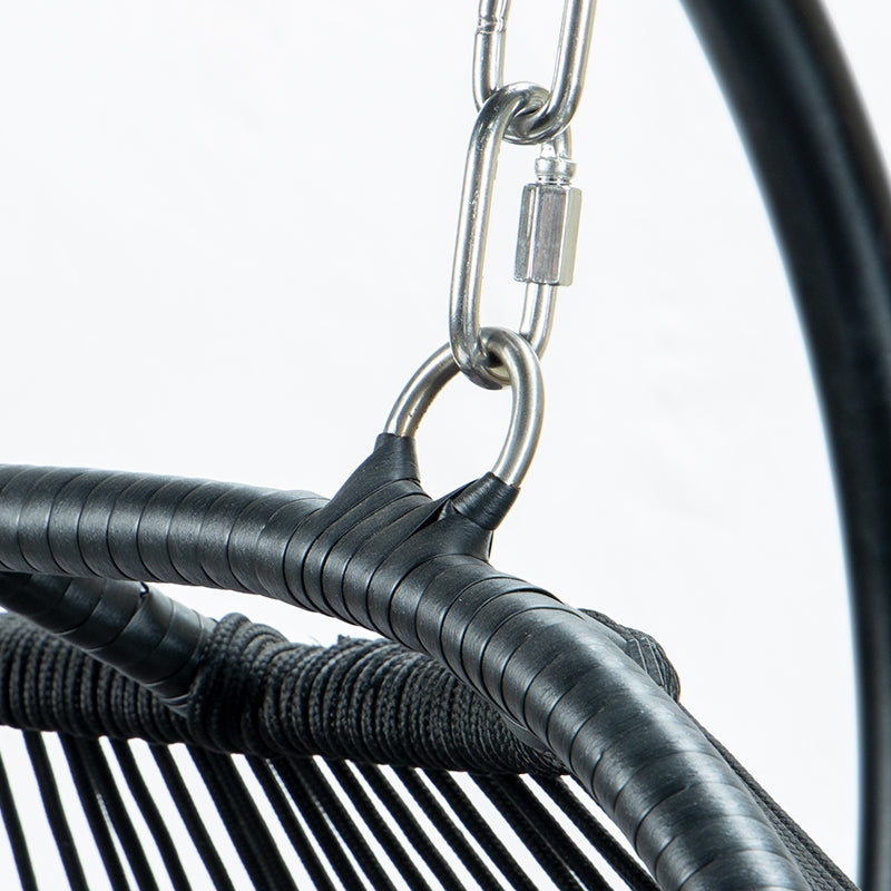 Black Double Folding Rattan Hanging Egg Chair - 2-Seater Garden Swing Seat