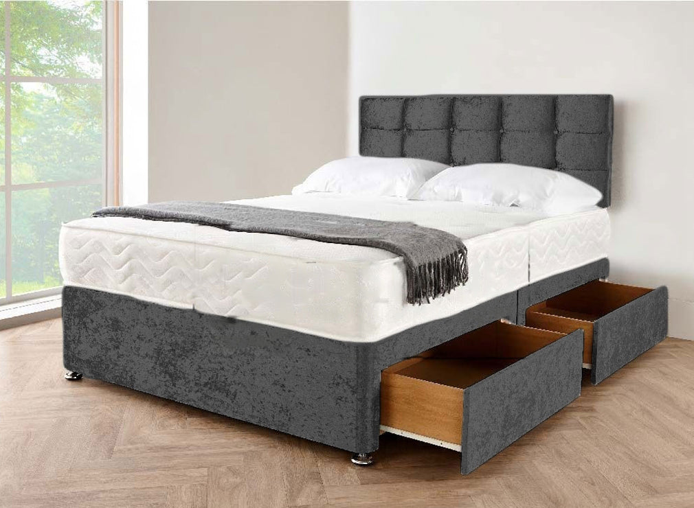 Grey Crushed Velvet Divan Bd
