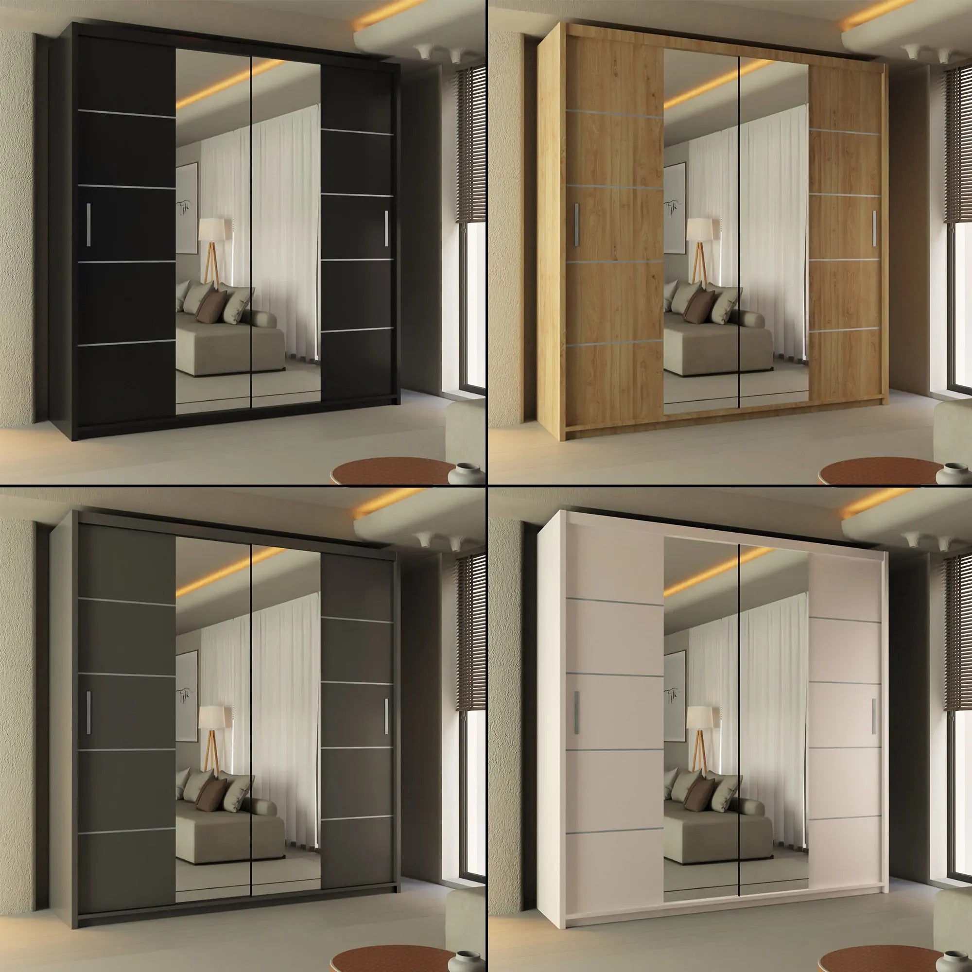 LISBON Mirrored Sliding Door Wardrobe – Modern Finish UK Storage
