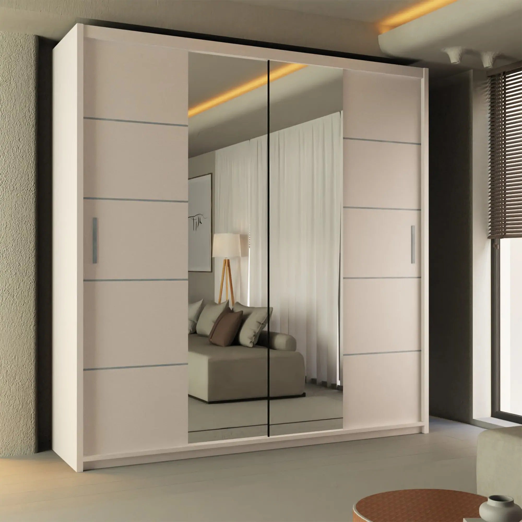 LISBON Mirrored Sliding Door Wardrobe – Modern Finish UK Storage