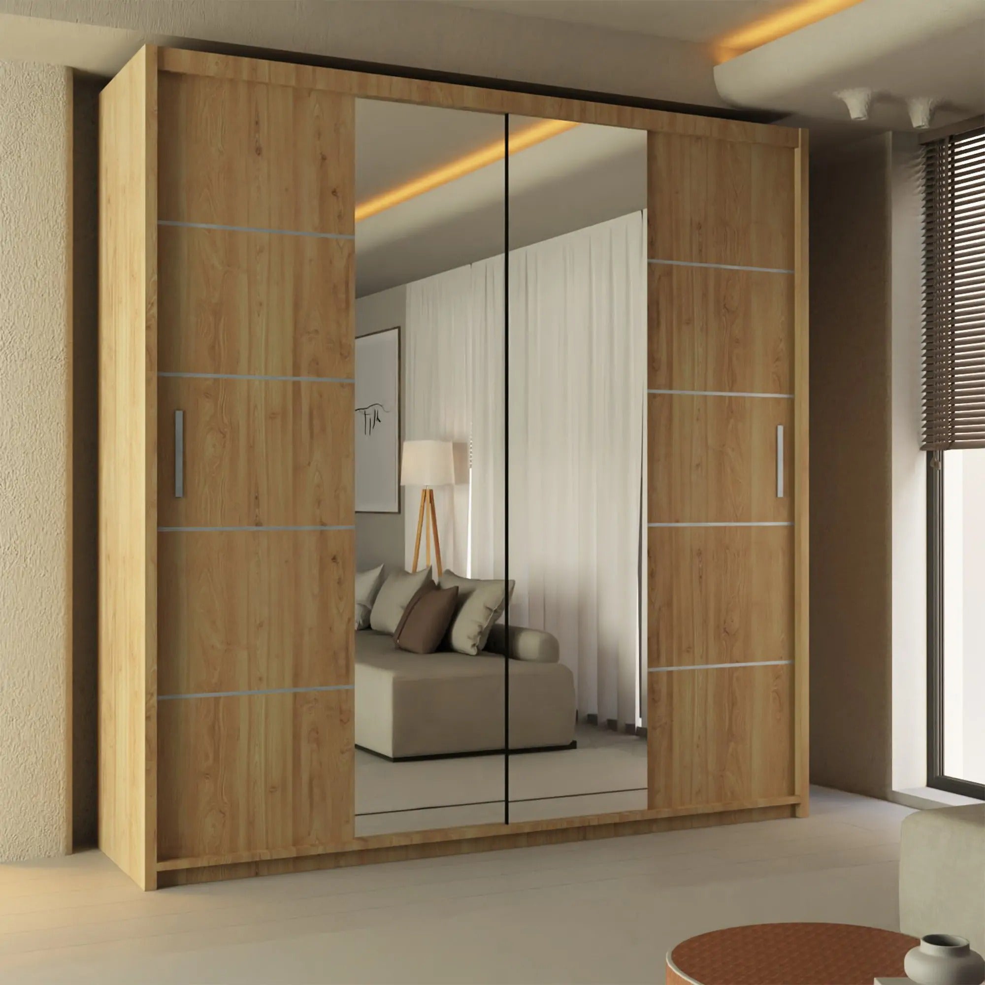 LISBON Mirrored Sliding Door Wardrobe – Modern Finish UK Storage