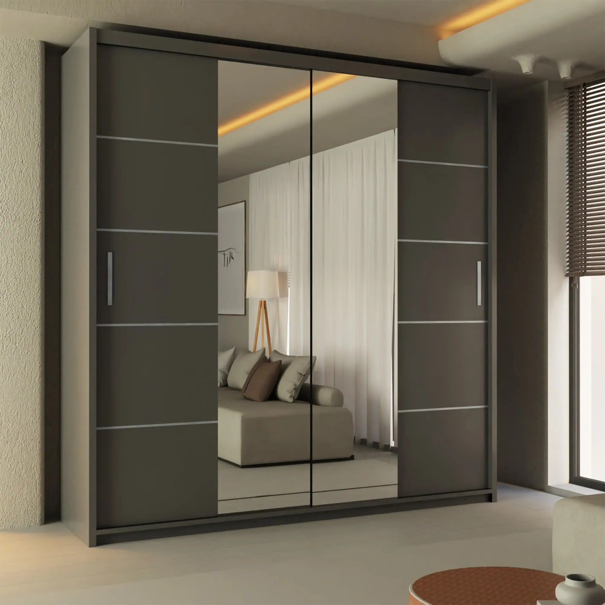 LISBON Mirrored Sliding Door Wardrobe – Modern Finish UK Storage