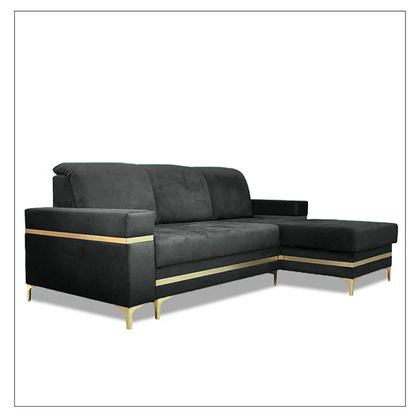 Black & Gold Corner Sofa Bed with Storage - L-Shape