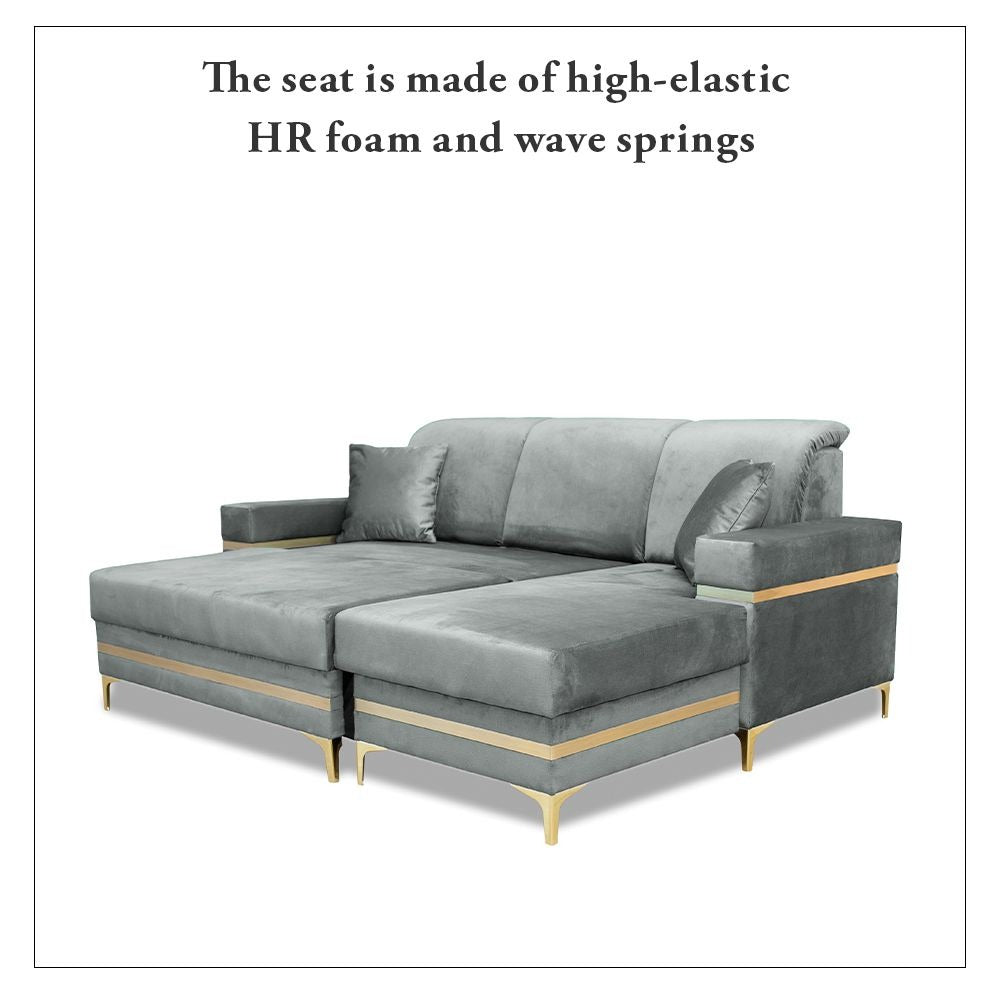 Black & Gold Corner Sofa Bed with Storage - L-Shape