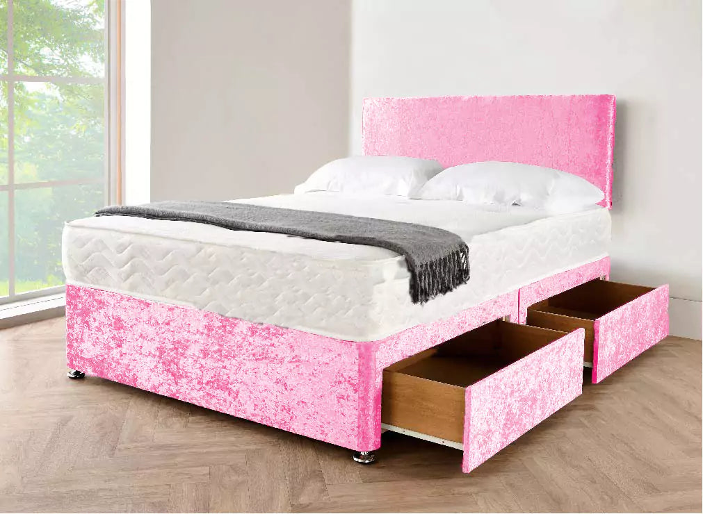 Crushed Velvet Divan Bed with Storage & Mattress - Furniture Home