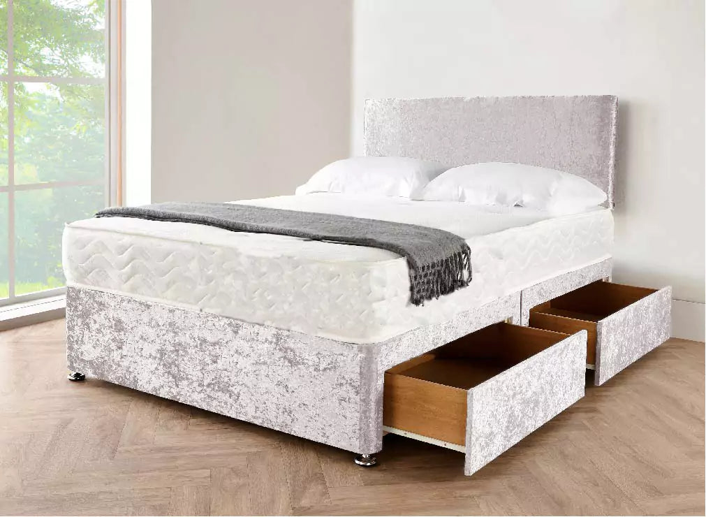 Crushed Velvet Divan Bed with Storage & Mattress - Furniture Home