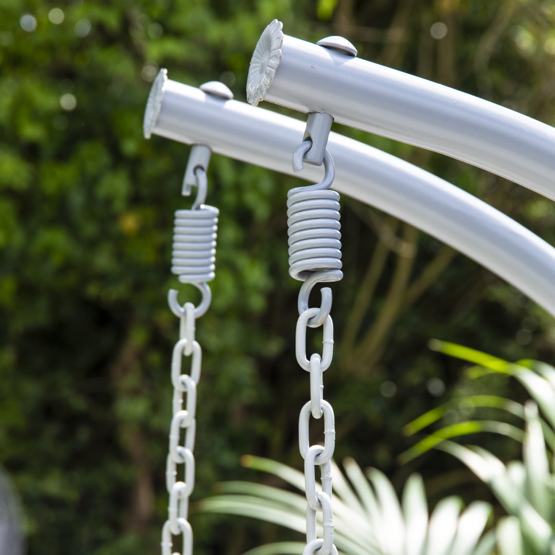 Light Grey Double Rattan Hanging Egg Chair with Stand - 2-Seater Garden Swing Seat