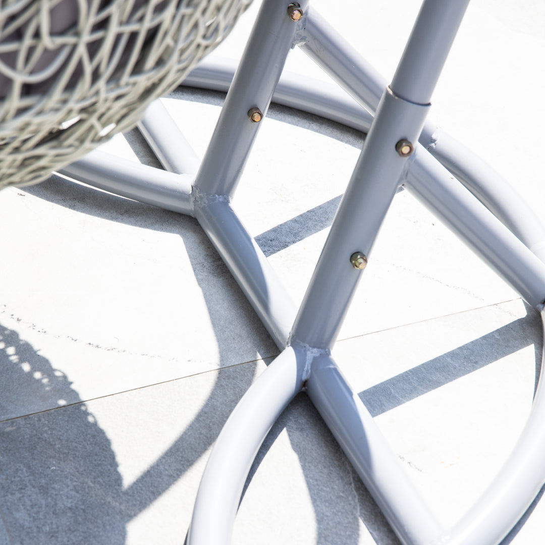 Light Grey Double Rattan Hanging Egg Chair with Stand - 2-Seater Garden Swing Seat