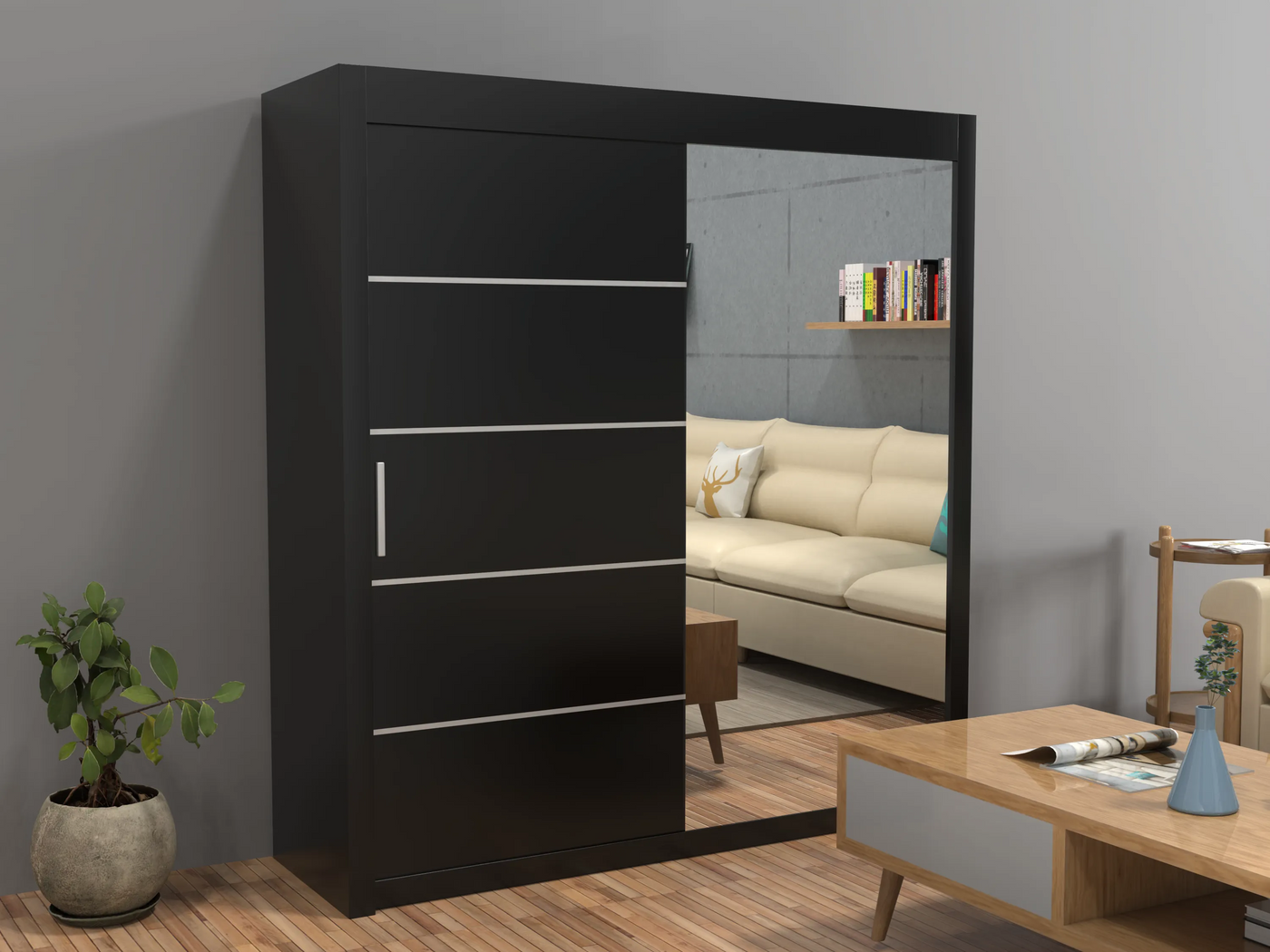 Etna Full Mirror Sliding Wardrobe - 4 Sizes (120-203cm)