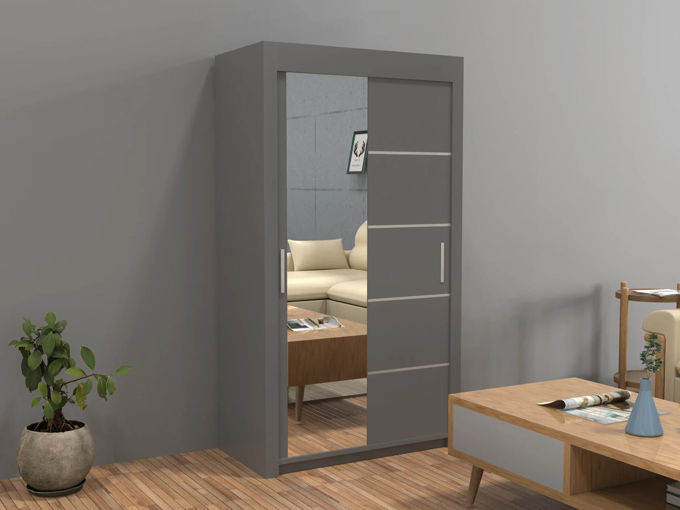 Etna Full Mirror Sliding Wardrobe - 4 Sizes (120-203cm)